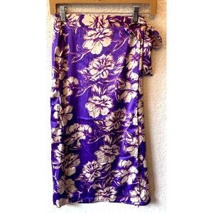 Japna Skirt Women's Sz Med Purple Floral Print Satin Midi Wrap NWT Coastal Beach